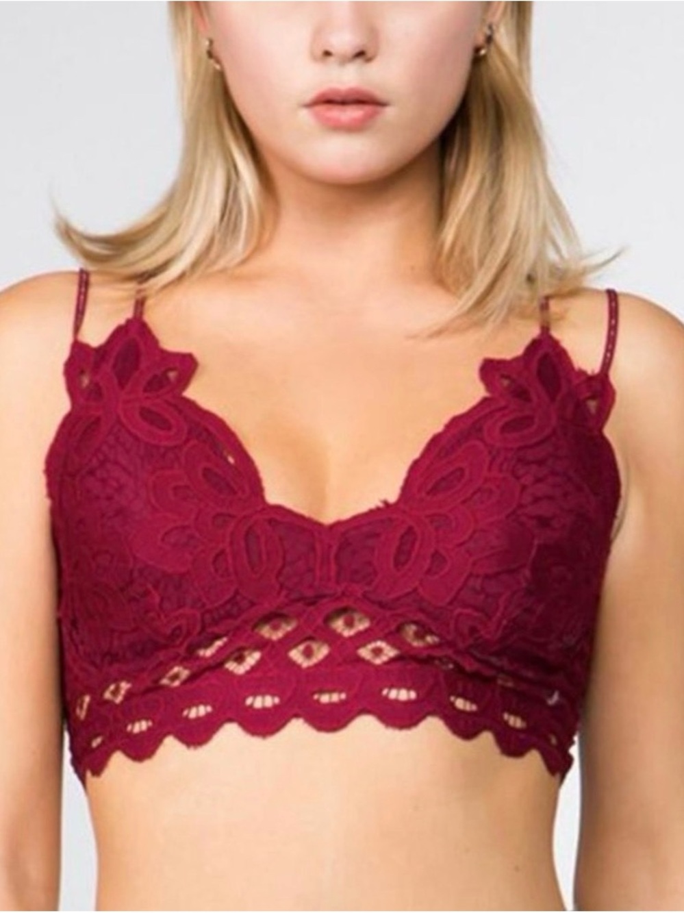 Anemone Floral Lace Bandeau Bralette - Burgundy